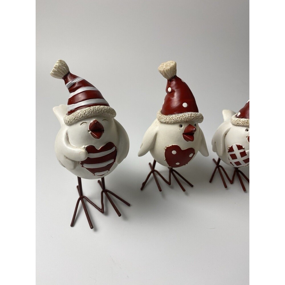 Lot Of 4 Christmas’s Caroling Wood Chickens Holiday Country Red White Decor